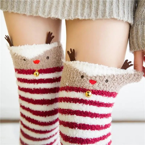 Furry Thigh High Stockings for Cozy Christmas Comfort