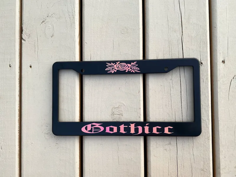 Holographic Gothicc License Plate Frame, car accessories, auto decor, alternative, emo, goth