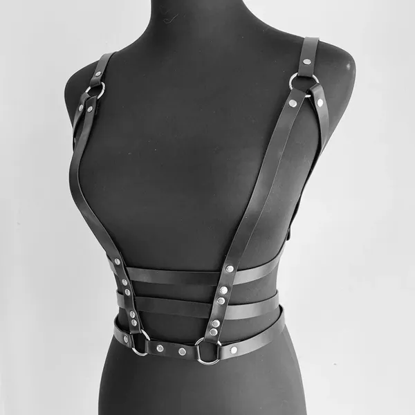 Hinn - Harness Bra Suspender PU Leather Goth Belt Bondage Lingerie Gothic Straps Chest Harness
