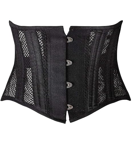 SHAPERX Women's 26 Steel Boned Corset Short Torso Heavy Duty Waist Trainer Corset - Large - Black Mesh