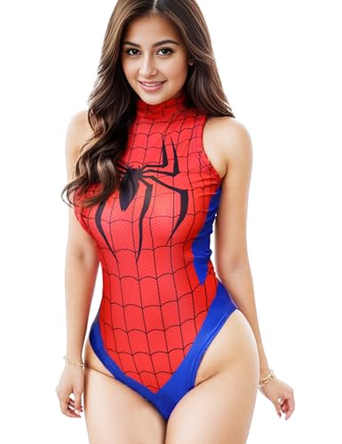Goldmik Women's One-Piece High Cut Superhero Anime Cosplay Leotard Bodysuit Teddy Lingerie - One Size - Red