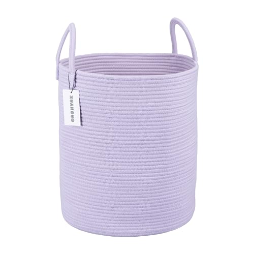 XUANGUO Rope Laundry Basket Hamper for Clothes Woven Storage Basket for Living Room Bedroom Boho Tall Rope Baskets for Blanket Toys Pillow Towels Baby Nursery Hamper Bin Large purple or lavender - Regular - light purple