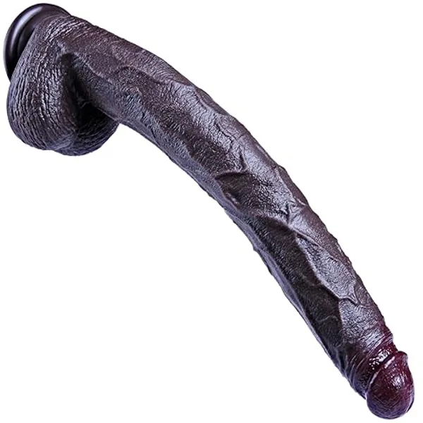 16.5 Inch Black Extra Long Dildo, Women Realistic Sex Toys,Soft Dual Density Silicone Huge Dildo, Strong Suction Cup, XXL Giant Dildo, Large Dildo Stimulator with Balls for Women/Men/Couples - Dark brown