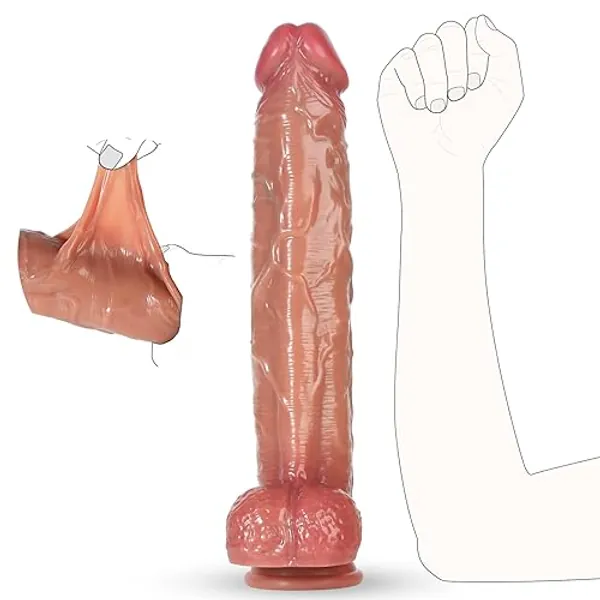 Realistic Movable Foreskin Dildos,13.5 Inch Big Huge Thick Penis Anal Dildo Sex Toys for Women,Silicone Dildo with Strong Suction Cup,Compatible with Strap-On Harness,Adult Sex Toys for Vaginal & Anal