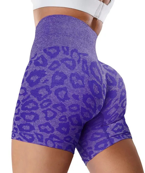 Vozobi Tiktok Booty Shorts Seamless Women's Scrunch Butt Lift Shorts High Waist Workout Biker Shorts Ruched Bum Smile Contour - Leopard Purple Small
