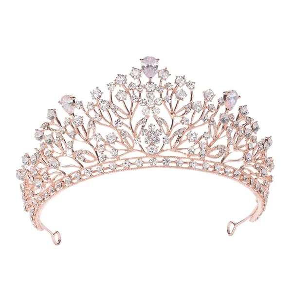 Leaves Flowers Rhinestone Bride Crown Golden Crowns Tiaras Women Accessories Headbands Wedding Tiaras for Brides - 