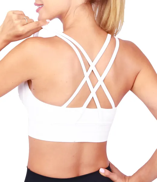 Grace Form Sports Bras for Women, Strappy Padded Medium Support Yoga Bra Workout Bra Workout Tops for Women - 2-White Small