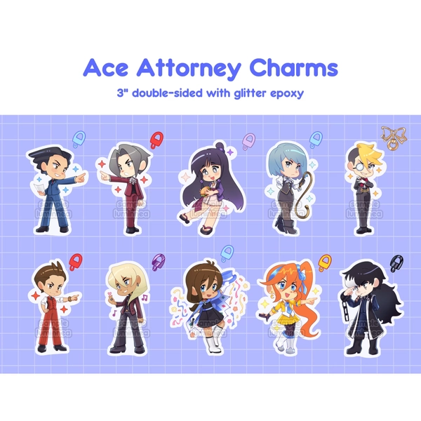 Ace Attorney Glitter Epoxy Charms