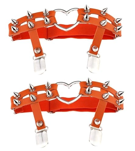 Women Sexy Leather Heart Garters Punk Rock Rivet Stud Leg Ring 2pcs
