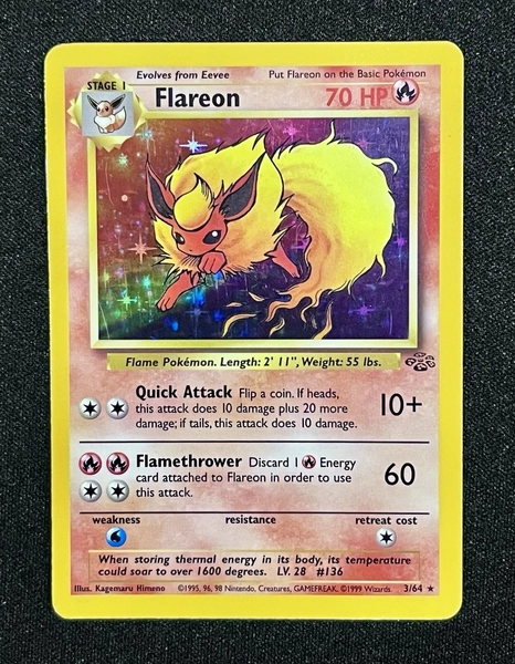 Flareon 3/64 Holo - (Creased) HP Heavy Played Pokémon TCG Jungle Card