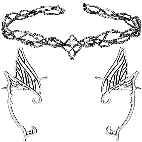 2 Pieces Fairy Leaf Headband Elf Ear Cuffs Elf Crown Cosplay Accessories for Women Halloween Pageant Wedding Prom
