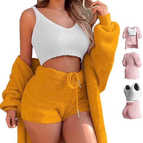 Zhongle Misscosy Knit Set 3-Piece,Women's Sexy Warm Fuzzy Fleece 3 Piece Outfits Pajamas,Misscosy Clothes 3-Piece for Women - Orange - 3X-Large
