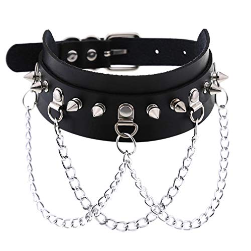 Outman Women PU Leather Punk Choker Necklace Goth Choker Collar Waist Belt Gothic - Black