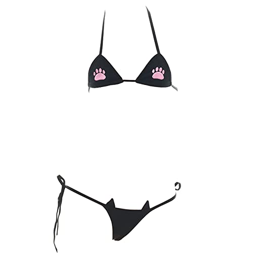 SINGUYUN Womens Sexy Micro bikini Suit Anime Bikini Cosplay Lingerie Kawaii Bra and Panty Set Cute - One Size - 220black