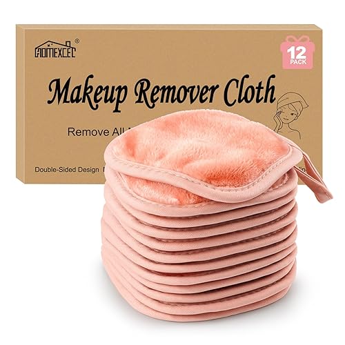 HOMEXCEL Makeup Remover Cloth 12 Pack,Reusable Makeup Remover Pads,Washable Ultra Soft Facial Cleansing Cloths For All Skin Types,5 X 5 In,Pink - Pink