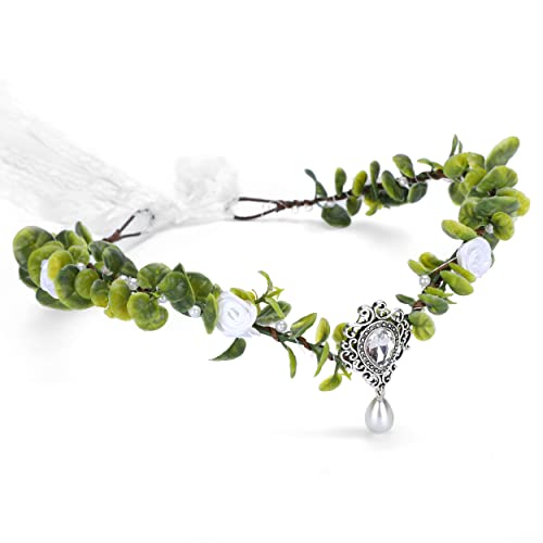 MOSTORY Flower Headpiece Handmade Elf Garland Crown Bohemian Fairy Headband Bridal Floral Wreath Tiara with Crystal Pendant for Cosplay Beach Woodland Photoshoot