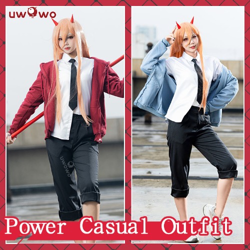 Uwowo Chainsaw Man Cosplay Power Cosplay Adult Women Casual Outfits - Set B（Blue coat） / XXXL