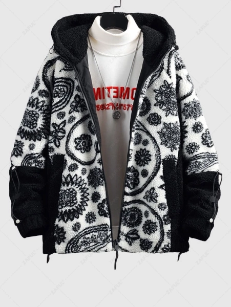Paisley Pattern Fluffy Teddy Hooded Jacket