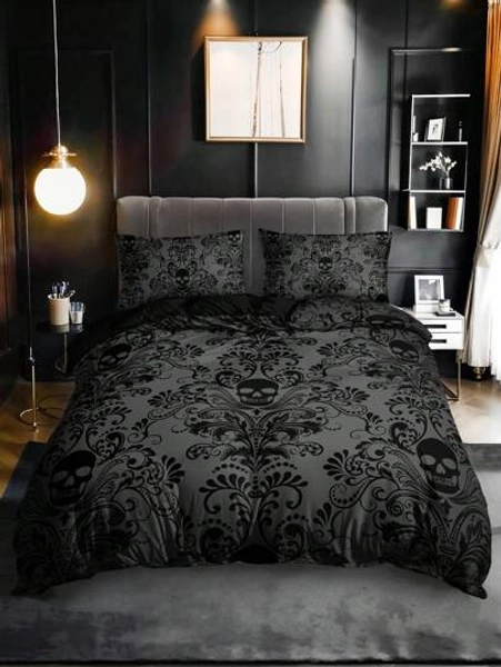 3pcs Bedding Set Black Skull
