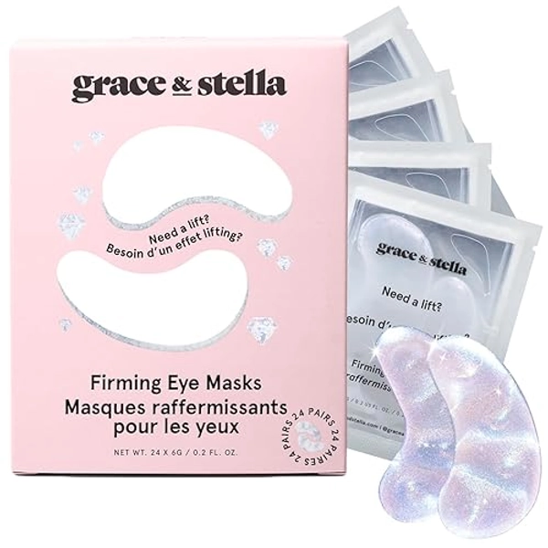 grace and stella Eye Patches with Peptides & Rice Extract - Firming Under Eye Patches for Puffy Eyes - Iridescent Under Eye Mask for Dark Circles - Vegan, Cruelty-Free Eye Mask Skincare, 24 Pairs