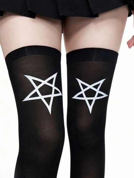 ROMWE Grunge Punk 1 Pair Gothic Rock Pentagram Thigh High Stockings, Artist Edition