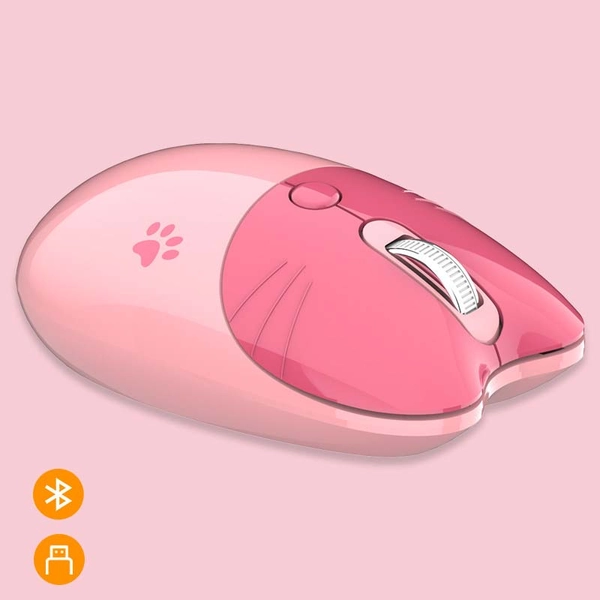 PRO Cute Bluetooth Wireless Mouse for Laptop Silent 2.4G Wireless Mice Noiseless Bluetooth 5.0 Mice - Hot Pink