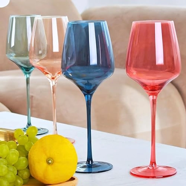 Lidy Colored Wine Glasses Set of 4 - Blown Glass Wine Glasses, Melanin Long Stem Large Wine Glass Sets for Red and White Wine Birthday Housewarming Gifts