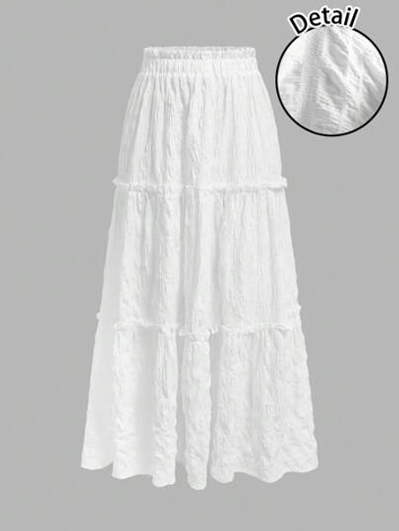 SHEIN MOD Casual Vacation Style 3-Tier Ruffle Skirt, Spring Inspired Women's Skirt, Suitable For Summer Vacation Chic Dress