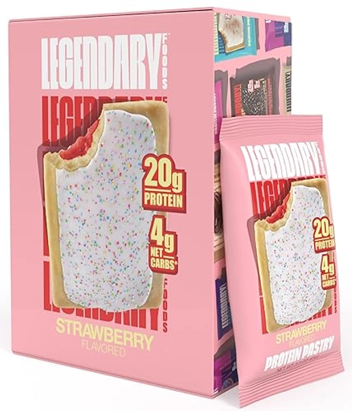 Legendary Foods 20 gram High Protein Cake Bar | Keto Friendly No Sugar Added Low Carb | Diabetic Friendly Snacks | Gluten Free Breakfast, Bariatric Food - Strawberry (8-Pack)