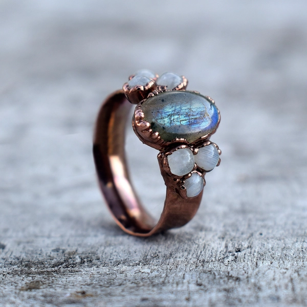 Natural Labradorite & Rainbow Moonstone Silver Ring \ Multi Stone Ring \ Handmade Ring \ Healing Crystal \ Birthstone Ring \ Ring For Women