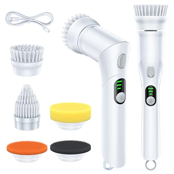 LABIGO Electric Spin Scrubber LA5 Mini, Bathroom Shower Scrubber for Cleaning Tub Tile Floor Window Kitchen Sink, Power Cordless Cleaning Brush with 5 Replaceable Brush Heads