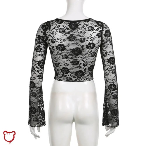 Black Lace Crop Top - Black / M