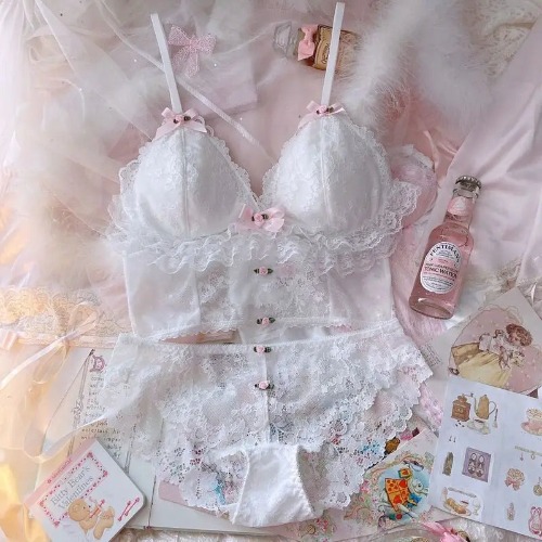 Ethereal Lace and Rosebud Bustier Crop Top - S / Full Set