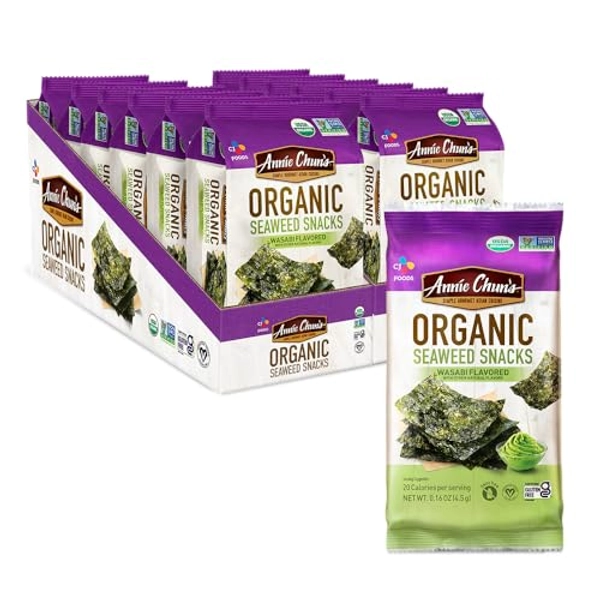 Annie Chun's Organic Seaweed Snacks, Wasabi, USDA Certified Organic, Vegan, Gluten Free & Non-GMO, 0.16 Oz (Pack of 12)