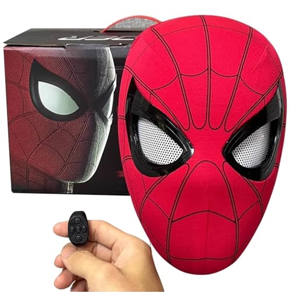 Máscara de héroe de araña con control remoto, ojos mecánicos móviles, máscara completa de superhéroe de araña realista, lentes móviles, máscara de utilería de película portátil, gran regalo para