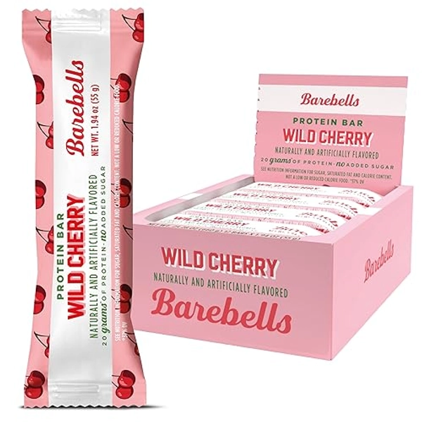 Barebells Protein Bars Wild Cherry - 12 Count, 1.94 oz Bars - Snacks with 20g of High Protein - Chocolate Nutrition Bar with 1g of Total Sugars - On The Go Snack & Breakfast Bars