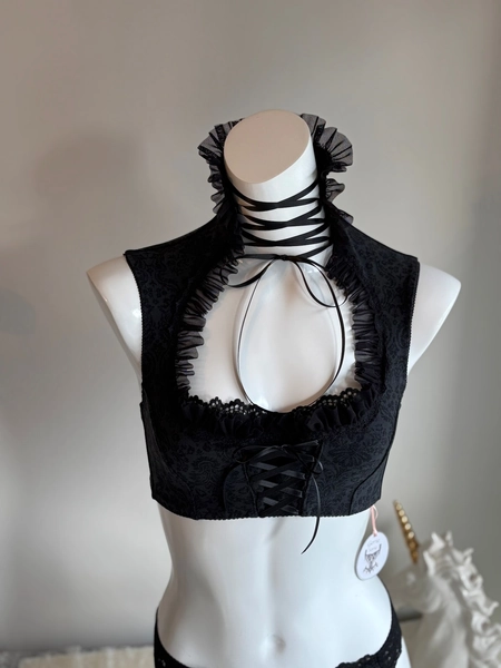 Damask Black High Neck Bralette