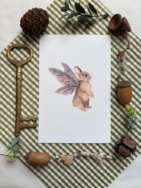 Fairy Bunny! | Rabbit | Magical | Watercolor Rabbit | Kids Nursery Art | 4x6&quot; | Cottagecore Nature Mini Print | Cute Illustration