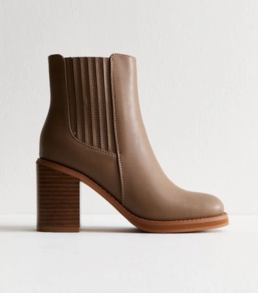Brown Faux Leather Stack Heel Ankle Boots