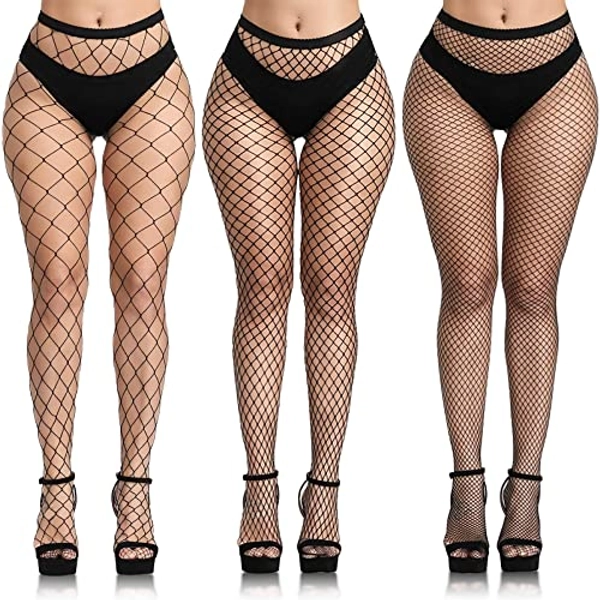 Buauty 3 PCS Black Fishnet Stockings for Women, Fish Nets Women Tights, Fishnet Tights Ladies Plus Size One Size Fit All