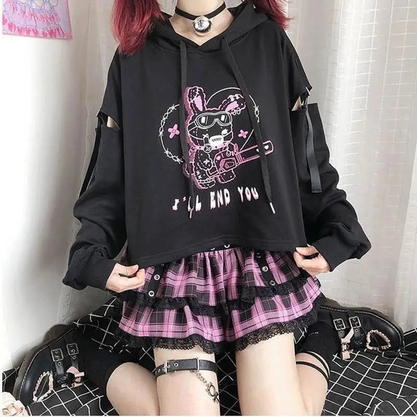 Pastel Goth I'll End You Chainsaw Bunny Hoodie for Year-Round Wear