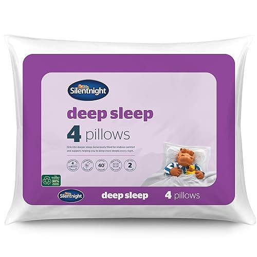Silentnight Deep Sleep Pillows 4 Pack - Medium Support Bed Pillows for Side, Front, Stomach and Back Sleepers Comfortable - Machine Washable and Hypoallergenic - Pack of 4, White - Medium Support - Pack of 4