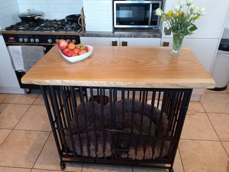 Stunning/live edge/solid oak/metal/portable/dog crate/pet cage/kitchen island/kitchen unit/BDSM cage