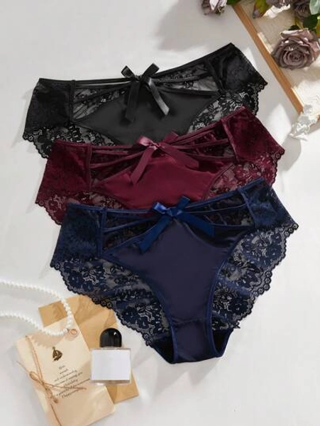 3pcs/Pack Plus Size Lace Patchwork Panties Set