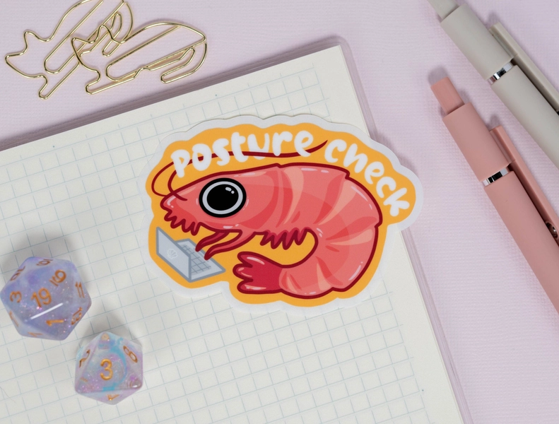 Cute Shrimp Sticker | Vinyl Matte | Waterproof | Funny | Cute Kawaii for Bullet Journal Planner Laptop Water Bottle | Stationery