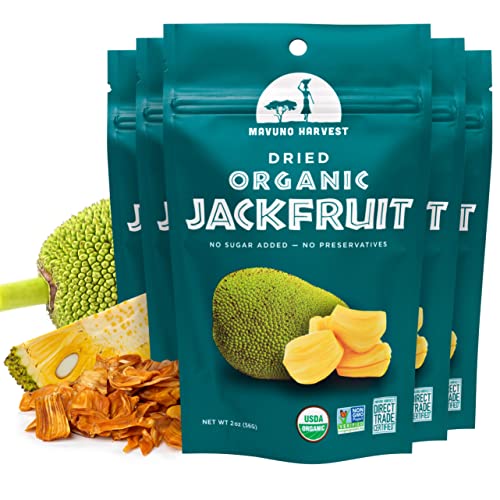 Mavuno Harvest Jackfruit Dried Fruit Snacks | Unsweetened Organic Dried Jackfruit Chips | Gluten Free Healthy Snacks for Kids and Adults | Vegan, Non GMO, Direct Trade | 2 Ounce, Pack of 6 - Jackfruit - 2 Ounce (Pack of 6)