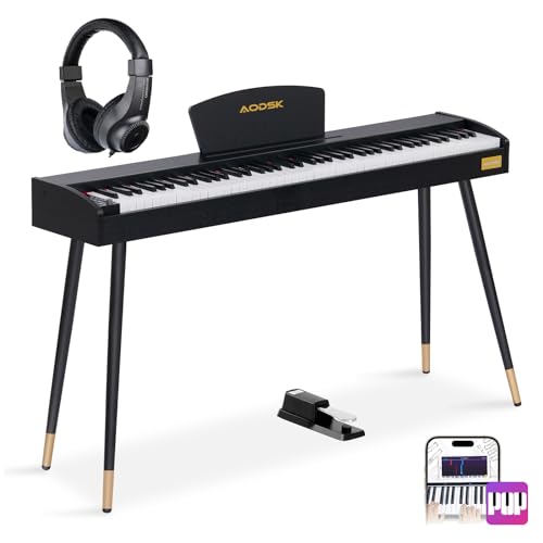 AODSK Beginner Digital Piano 88 Key Keyboard,Full-size Electric Piano for Beginners,with Sheet Music Stand,Pedal,Power Adapter,Supports Headset mode,USB-MIDI Connecting Black,-Comes with headphones