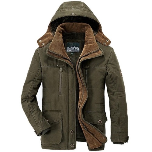 Mens Hooded Winter Parka Coat with Inner Fleece - Army Green / S