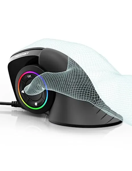 TECKNET Wired Ergonomic Mouse, Vertical Mouse with RGB LED Illumination, 6 Adjustable Sensitivity DPI 800-8000, 7 Buttons, for Right Hand Users, USB Computer Mouse for PC and Laptop