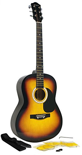 Martin Smith Acoustic Guitar with Guitar Strings, Guitar Plectrums & Guitar Strap - Acoustic Guitar Pack - Sunburst